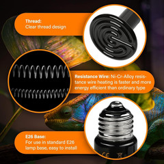 Reptile Heat Lamp 100W 2-Pack Ceramic Heat Emitter, No Light Emitting Heat Bulbs