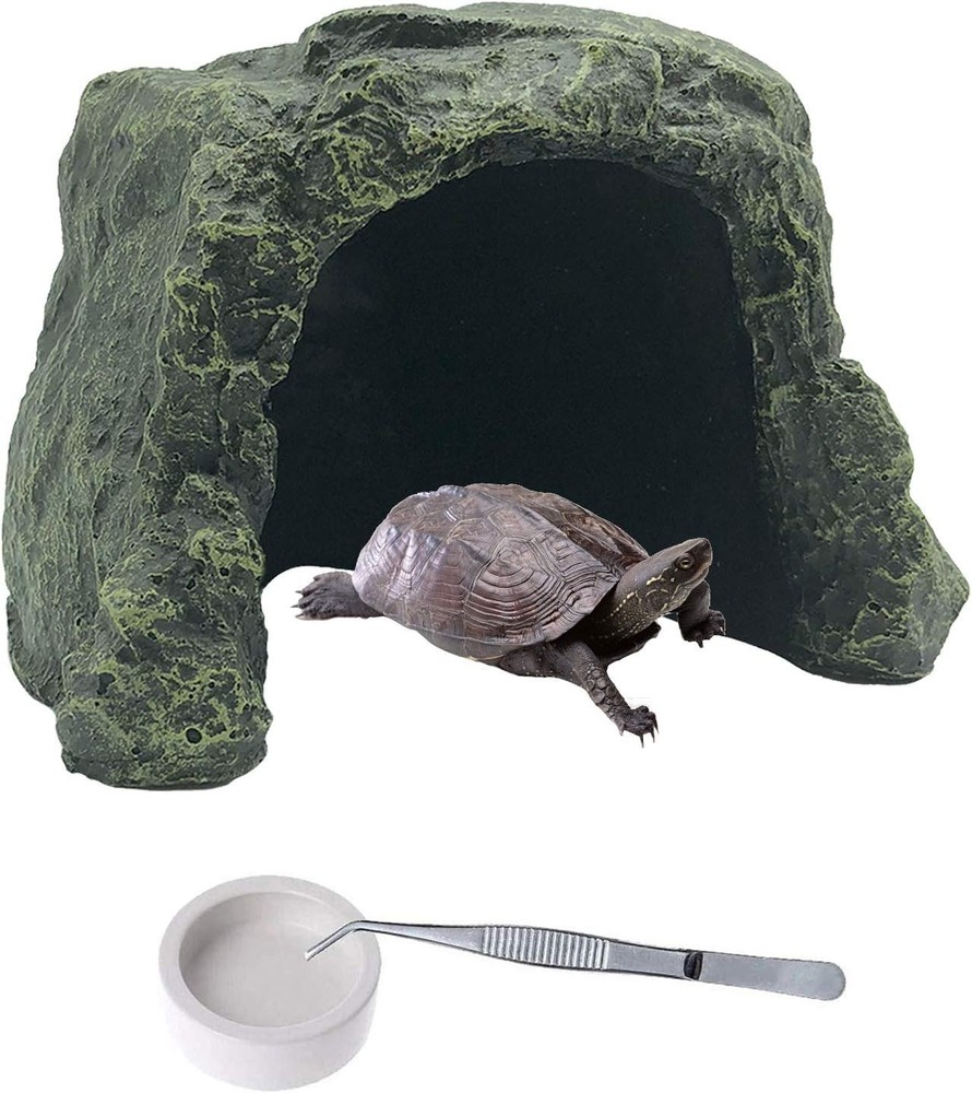 Large Reptile Hideout Cave,Resin Tortoise Hide Rock Turtle Hideaway House Lizard