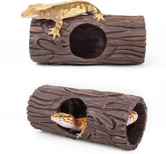 REPTIZOO Reptile Hide Cave Resin Hollow Tree Trunk Hideout Hermit Crab Climbi…