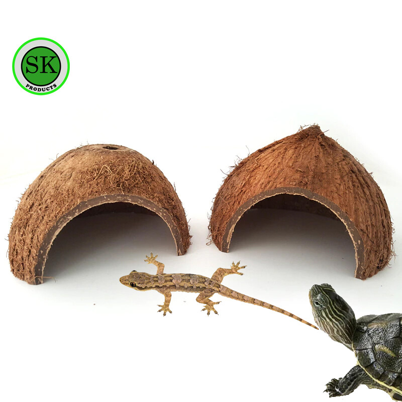 Reptile Hide Habitat Natural Coconut Shell Lizard Spider Small Animal Cave House