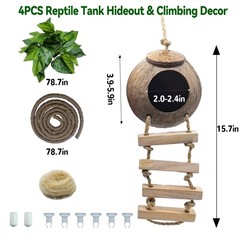 Crested Gecko Coconut Hide,Leopard Gecko Coco Hut Hideout Cave with Ladder,Re…
