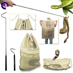 Extendable Pocket Snake Hook Reptile Tongs + Large Snake Drawstring Catcher Bag