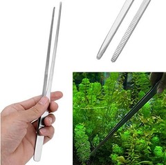 LGEGE 2pcs Long Handle Stainless Steel Straight and Curved Tweezers Silver