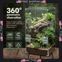 Pre-Assembled Jumping Spider Enclosure, Acrylic Terrarium with Magnetic Door &