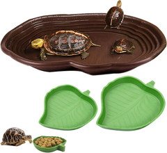 3PCS Tortoise Water Bowl with Ramp Leaf Tortoise Water Dish Turtle Pool Tortois