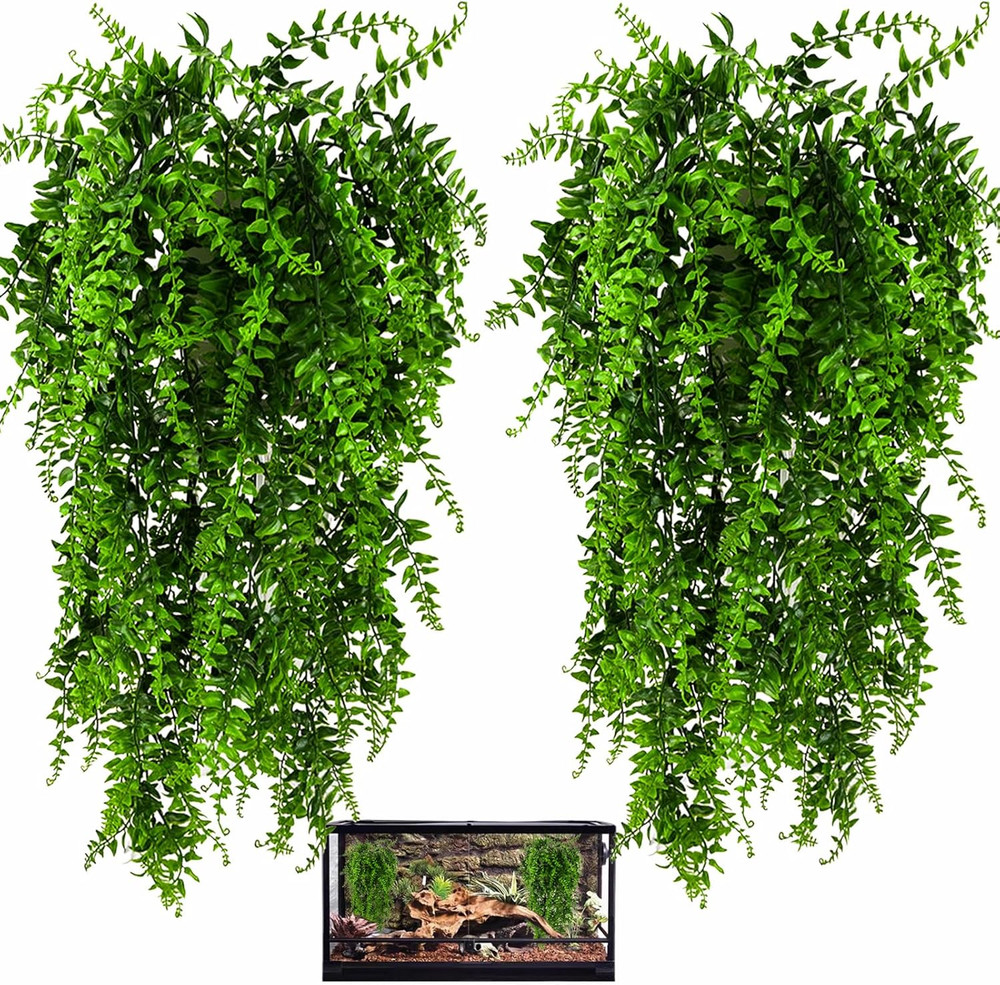 2 Pack Reptile Plants Terrarium Hanging Fake Vines with Suction Cup for Geckos