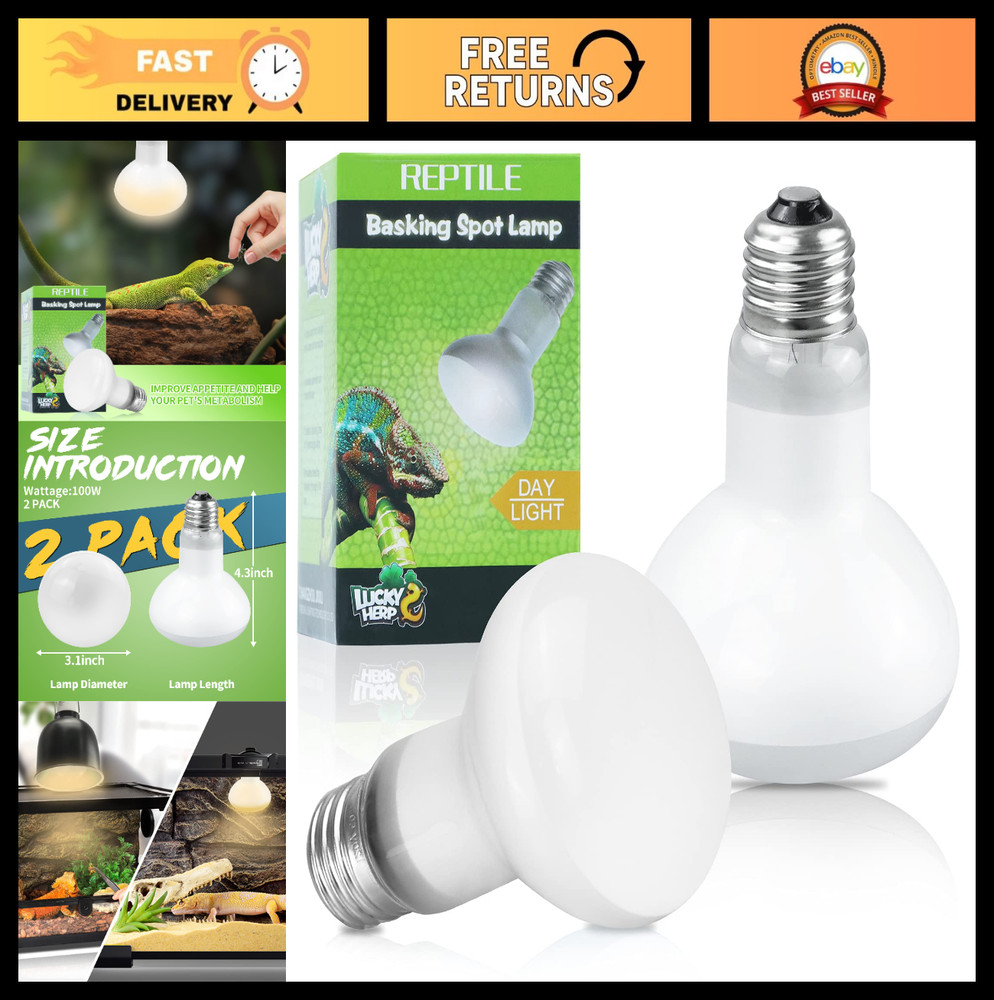 100W Reptile Heat Lamp Bulbs – 2 Pack UVA Basking Light for Bearded Dragons, Liz