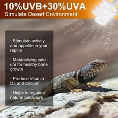 UVB Reptile Light Bulb 10.0, 23W UV Spiral Compact Florescent UVB10.0, White