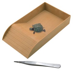 Brown Plastic Reptile Turtle Feeding Dish With Ramp Basking Platform Bowl