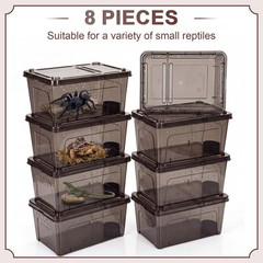 Irenare 8 Pcs Reptile Breeding Box Plastic 10.6 x 7.4 x 4.7 Inch, Black
