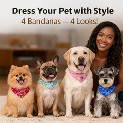 4 PCS Medium Dog Bandana Collar Set Adjustable Cotton Buckle Neck Scarf Pet