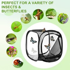 Outdoor Butterfly Habitat Cage Terrarium [Black with Black, 12 x 12 x 12 Inch]