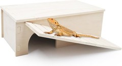 Bearded Dragon Hide Cave Wooden Lizard Hideout W/ Climbing Ramp Reptile Habitat