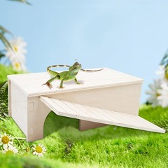 Bearded Dragon Hide Cave Wooden Lizard Hideout W/ Climbing Ramp Reptile Habitat