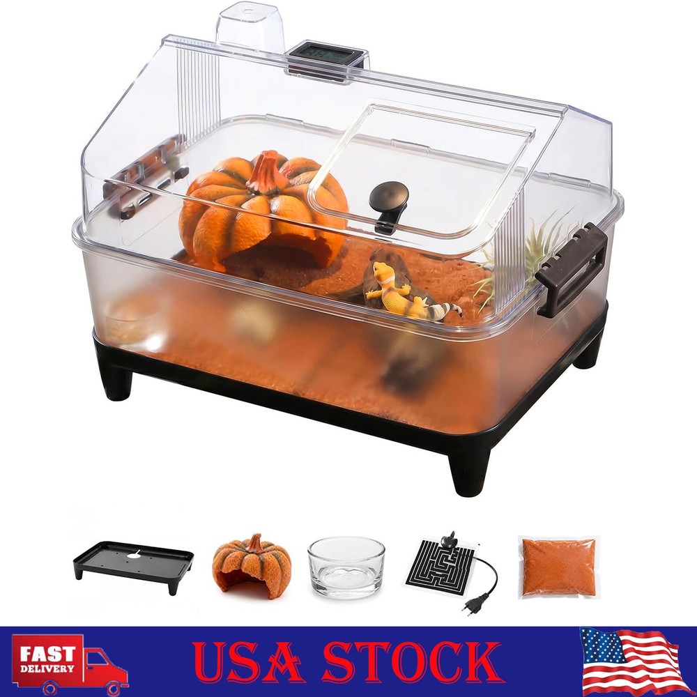 Terrarium Kit with Lid, Heating Pad, Sand Substrate, Hide for Bearded Dragon