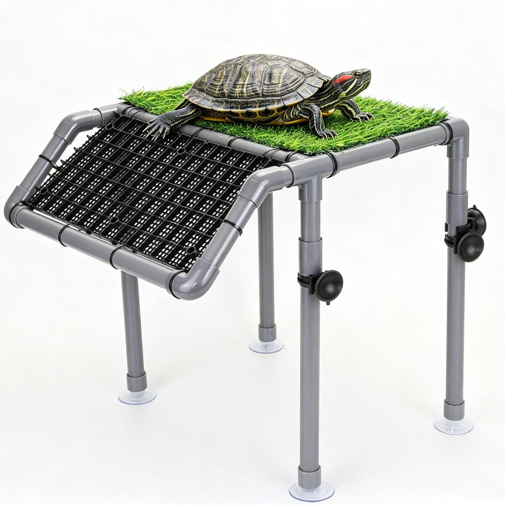 Turtle Basking Platform, Extra Large Turtle Dock with Artificial Grass and Non-S