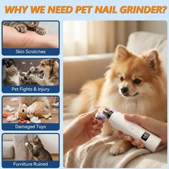 Ultra Quiet Dog Nail Grinder with LED Light, Cats & Dog Nail Trimmers, Anti-s…
