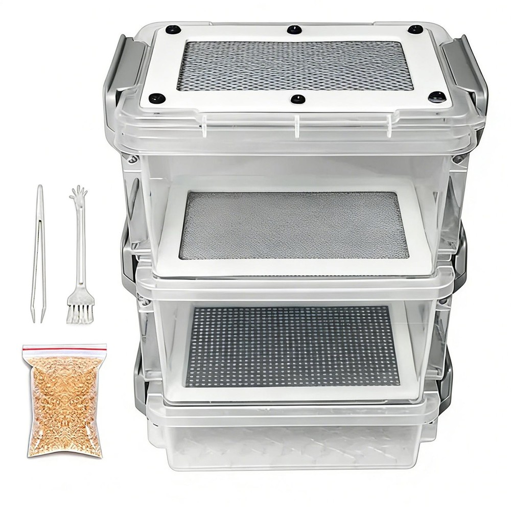 Mealworm Breeding Kit For Reptiles, Birds, And Pets 3-Layer Silkworm Feeder Box