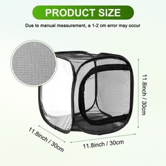 Outdoor Butterfly Habitat Cage Terrarium [Black with Black, 12 x 12 x 12 Inch]