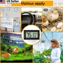 BSRESIN 2 PCS Rectangle Reptile Thermometer and Humidity Black