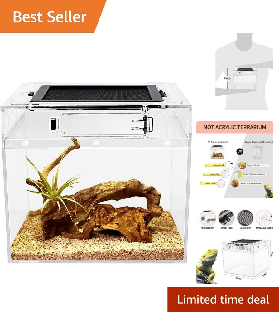 mini Reptile Terrarium,8″ x 8″x 8″ Reptile Tank with Full View Visually Appea…