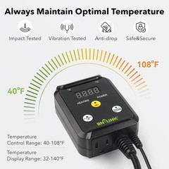 Heat Mat Thermostat for Germination & Reptiles, Safe Digital Control 1000W