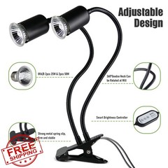 TFNN Reptile Heat Lamp Double Head 25W+50W Bulbs Clamp