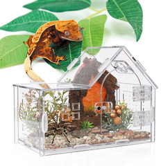 Jumping Spider Enclosure, Acrylic Cabin Terrarium with Sloped Roof & Magnetic Fr