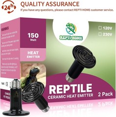 150W Ceramic Heat Emitter (2 Pack), Reptile Heat Lamp Bulbs, Ceramic Heater for
