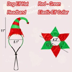 Christmas Dog Elf Hat Headband And Pet Collar With Holiday Bells Costume Set