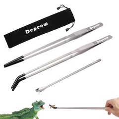 Depeew Reptile Feeding Tongs Long Tweezers, 4 Pack Stainless Steel silver