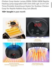 Pet Heater Lamp, 200W-500W, UVA/UVB, 3-12H Timer, Heater for Chickens or Reptile