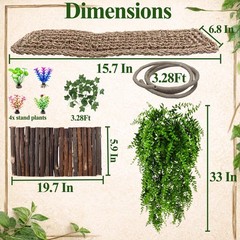 9 Pcs Green Reptile Plants Vines Bearded Dragon Tank Accessories