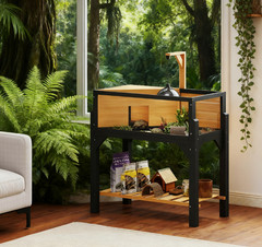 Wooden Tortoise Enclosure with Storage Shelf, Clear Windows, Lamp Holder
