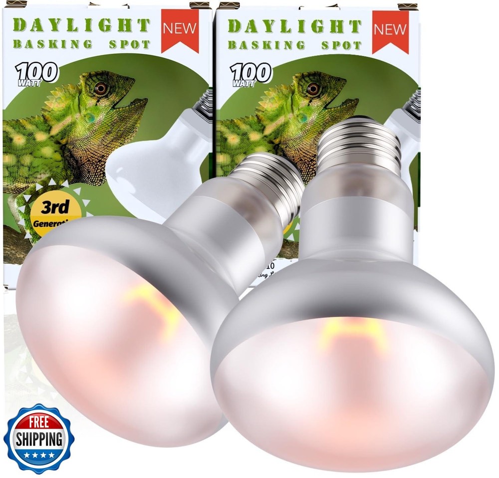 100W 2-Pack Reptile Basking Heat Bulb – UVA Daylight Heat Lamp for Bearded Dr
