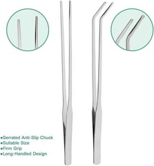 2 Pcs 10.6 In Stainless Steel Reptile Feeding Tongs, Straight, Curved Tweezers