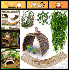 Large Reptile Bridge Hammock with Vines & Leaves – Flexible Habitat Décor for Be