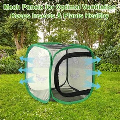 Outdoor Butterfly Habitat Cage Terrarium [Black with Green, 12 x 12 x 12 Inch]