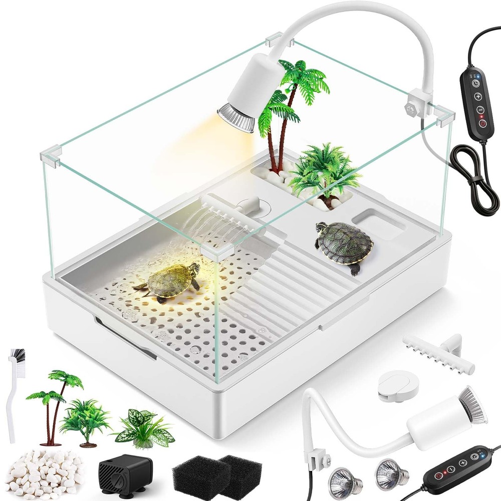 Small Turtle Tank Kit(Tank + Light + Water Pump), Acrylic Turtle Tank Starter…