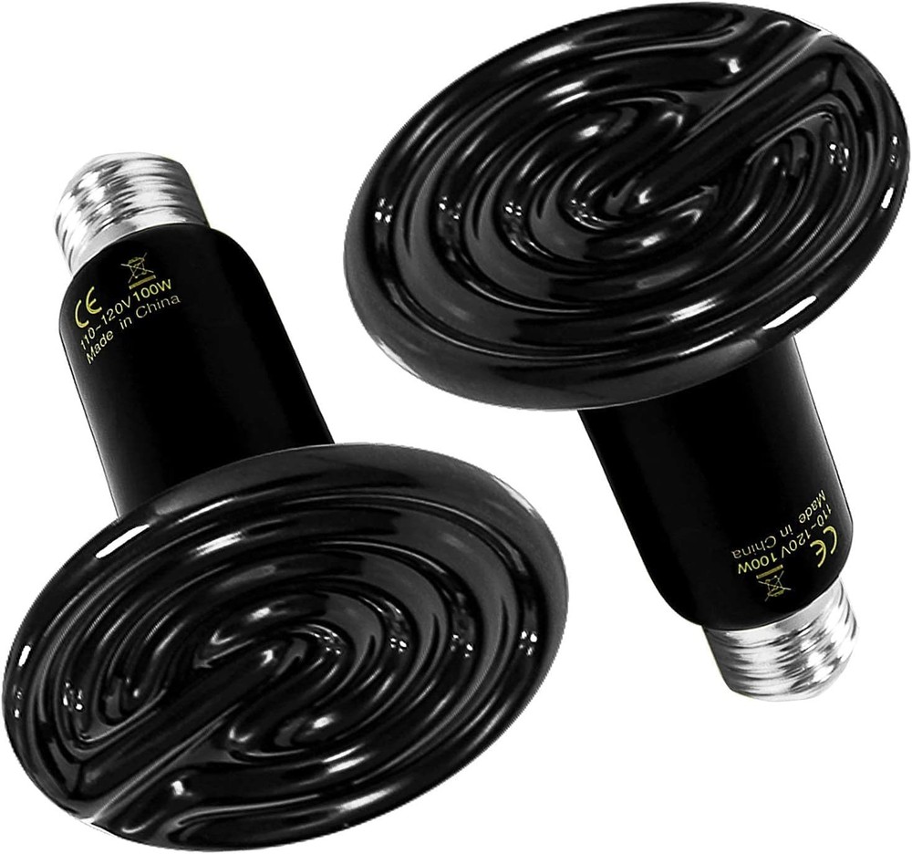 Reptile Heat Lamp 100W 2-Pack Ceramic Heat Emitter, No Light Emitting Heat Bulbs