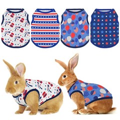 4th of July Small Pet Clothes – 4 Pack Independence Day Rabbit Shirts USA Fla…