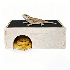 Bearded Dragon Basking Platform,Wooden Reptile Hides Cave with Basking Rock