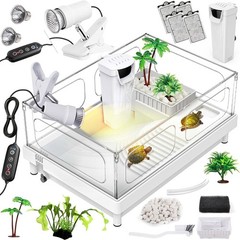 Modern Small Reptile Tank Kit with Basking Lamp, Filter, and Decorative Plants