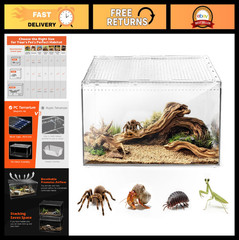 Escape Proof Reptile Terrarium – Shatterproof Polycarbonate Tank, Magnetic Lid,