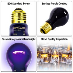 2PCS Reptile Heat Lamp, 150W Night Heat Bulb Moonlight Bulb Purple Infrared H…