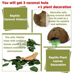 Reptile Hideouts Natural Coconut Shells Hut Hermit Crab Climbing Toys Gecko H…