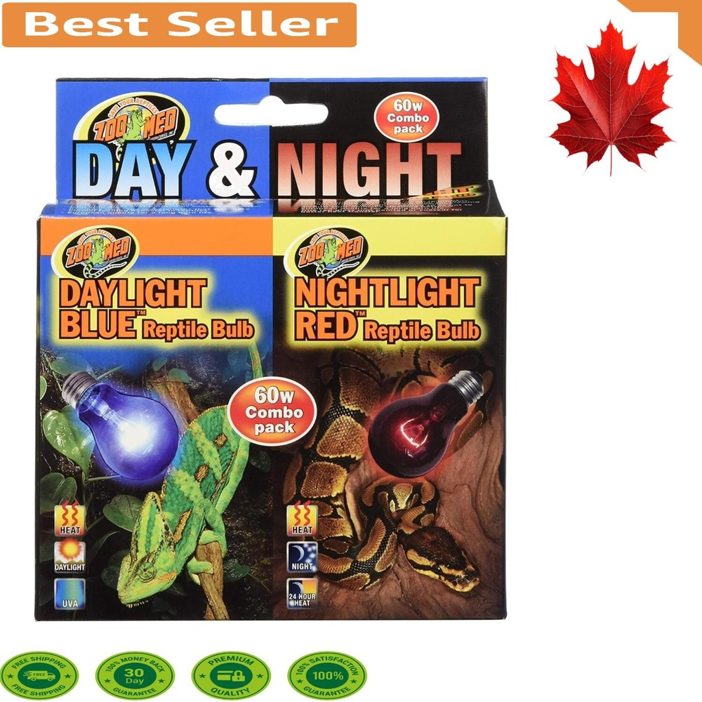24-Hour Reptile Heat & Light Combo Pack – 60W Day/Night Bulbs for Terrariums