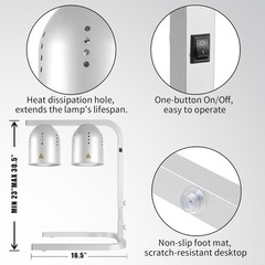 Heat Lamp Food W/ Two 250W Bulbs Fast & Even Heating Food Heat Lamp W/