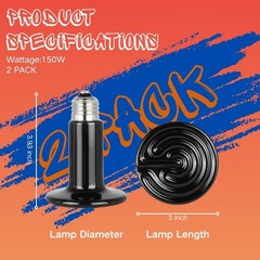 150W Ceramic Heat Bulb 2-Pack No Light Infrared Heater for Reptiles Chickens Pet