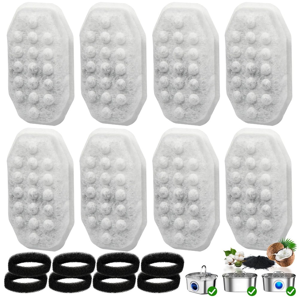 8 Pack Cat Water Fountain Filter & 8 Pack Pre-Filter Sponges for 3.2L/108oz A…